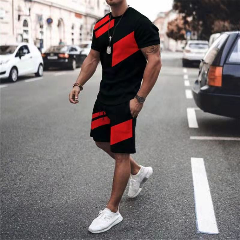 Men's round neck short sleeved casual T-shirt set, men's style