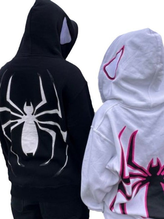 Spider letter hip-hop street zipper hoodie sports hooded couple shirt