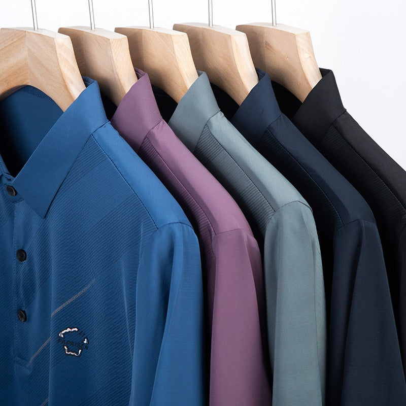 Flip collar ice silk POLO shirt for men's business oversized men's T-shirt Father's Day