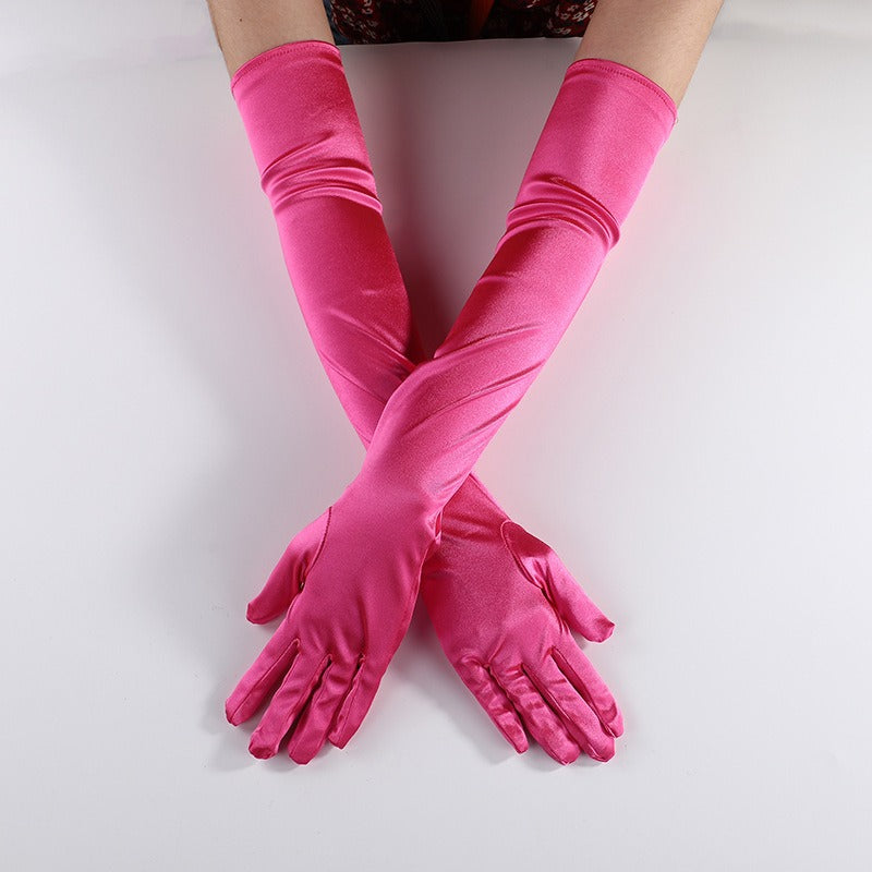 Satin Elastic Satin Cosplay Women's Halloween Gloves Sexy Dinner Performance Velvet Wedding Gloves