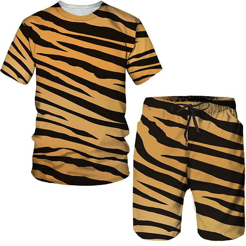 Men's round neck short sleeved casual T-shirt set, men's style