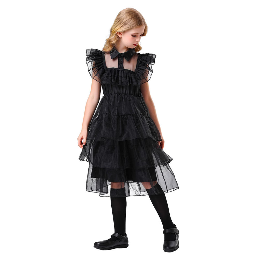 Wednesday Black Dress Cosplay Costume Halloween Addams Family Princess Dress Cosplay Outfit