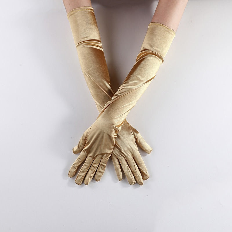 Satin Elastic Satin Cosplay Women's Halloween Gloves Sexy Dinner Performance Velvet Wedding Gloves