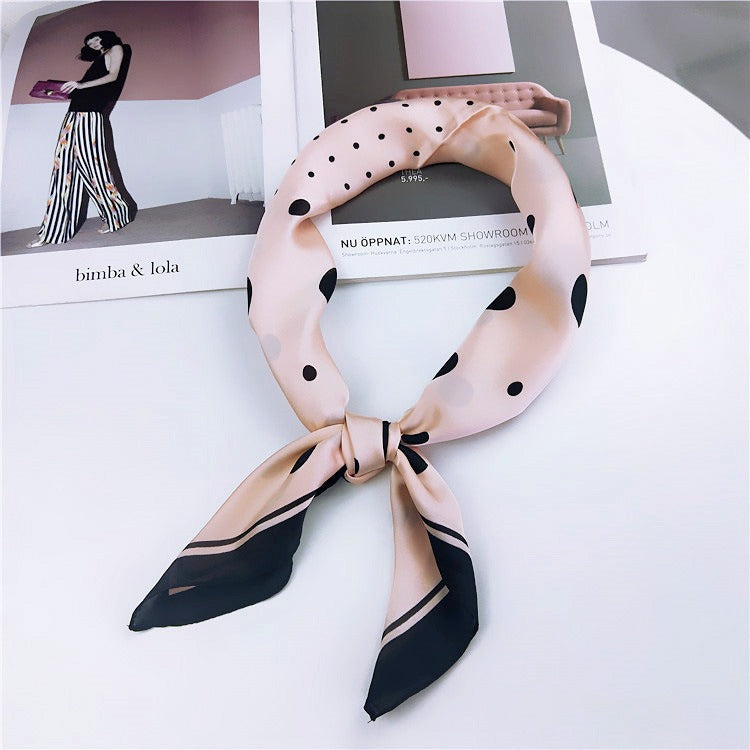 70 size polka dot scarf, small square scarf, women's spring and autumn new versatile artistic decoration scarf, chic scarf