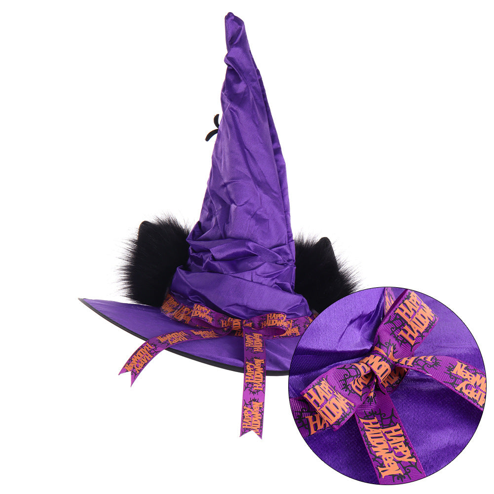 Halloween Fuzzy Animal Ears Dark Witch Hat Cosplay Spider Rose Wizard Performance Prop