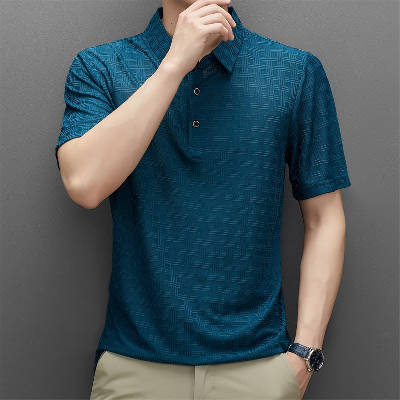 Polo collar fashionable casual short sleeved t-shirt personalized breathable half sleeved top Father's Day