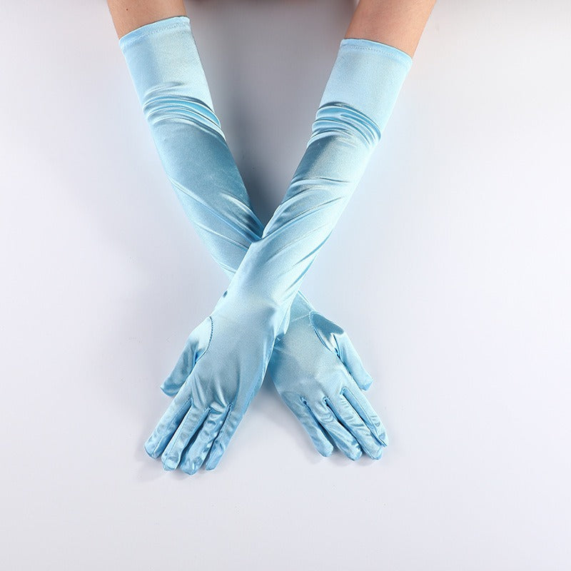 Satin Elastic Satin Cosplay Women's Halloween Gloves Sexy Dinner Performance Velvet Wedding Gloves