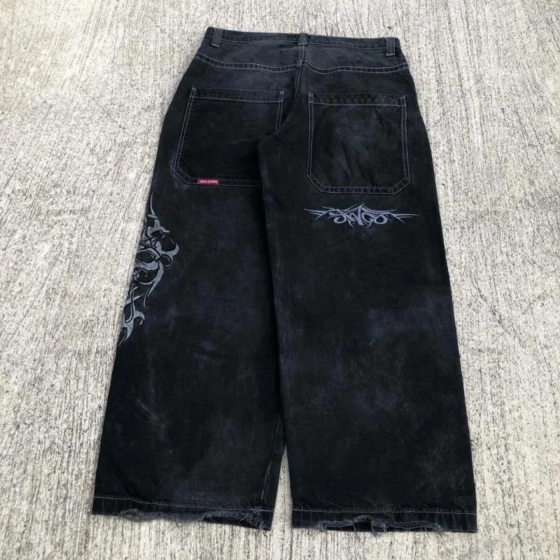 Printed jeans men's straight leg loose wide leg pants