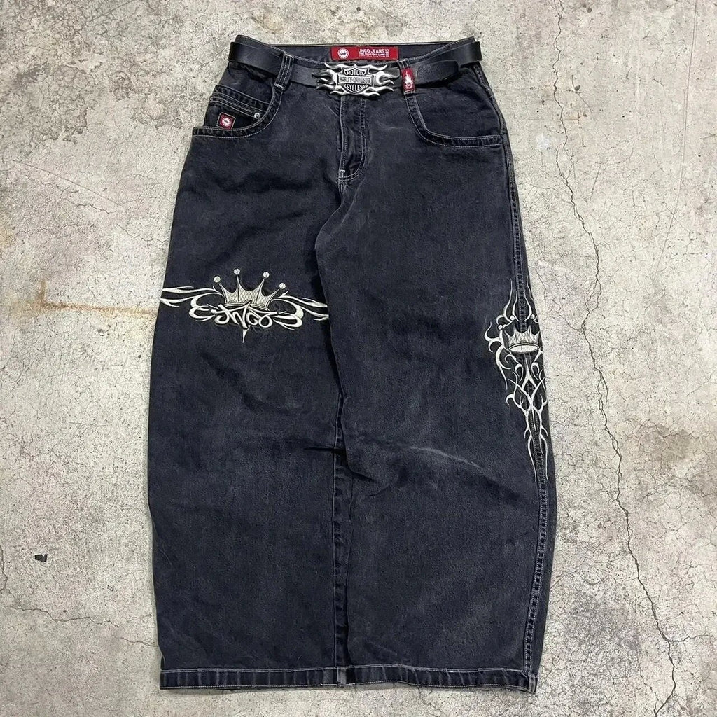 Printed jeans men's straight leg loose wide leg pants