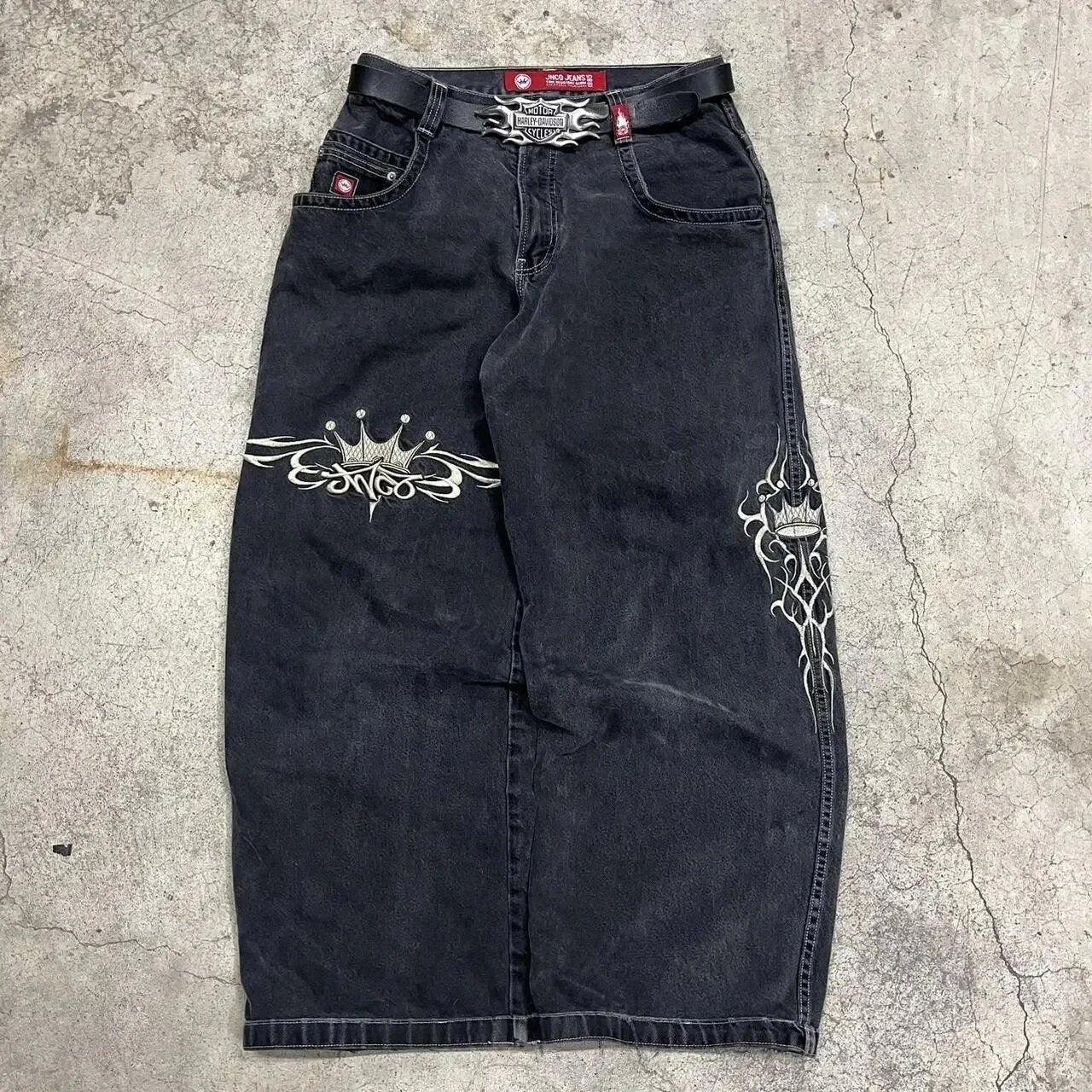 Printed jeans men's straight leg loose wide leg pants