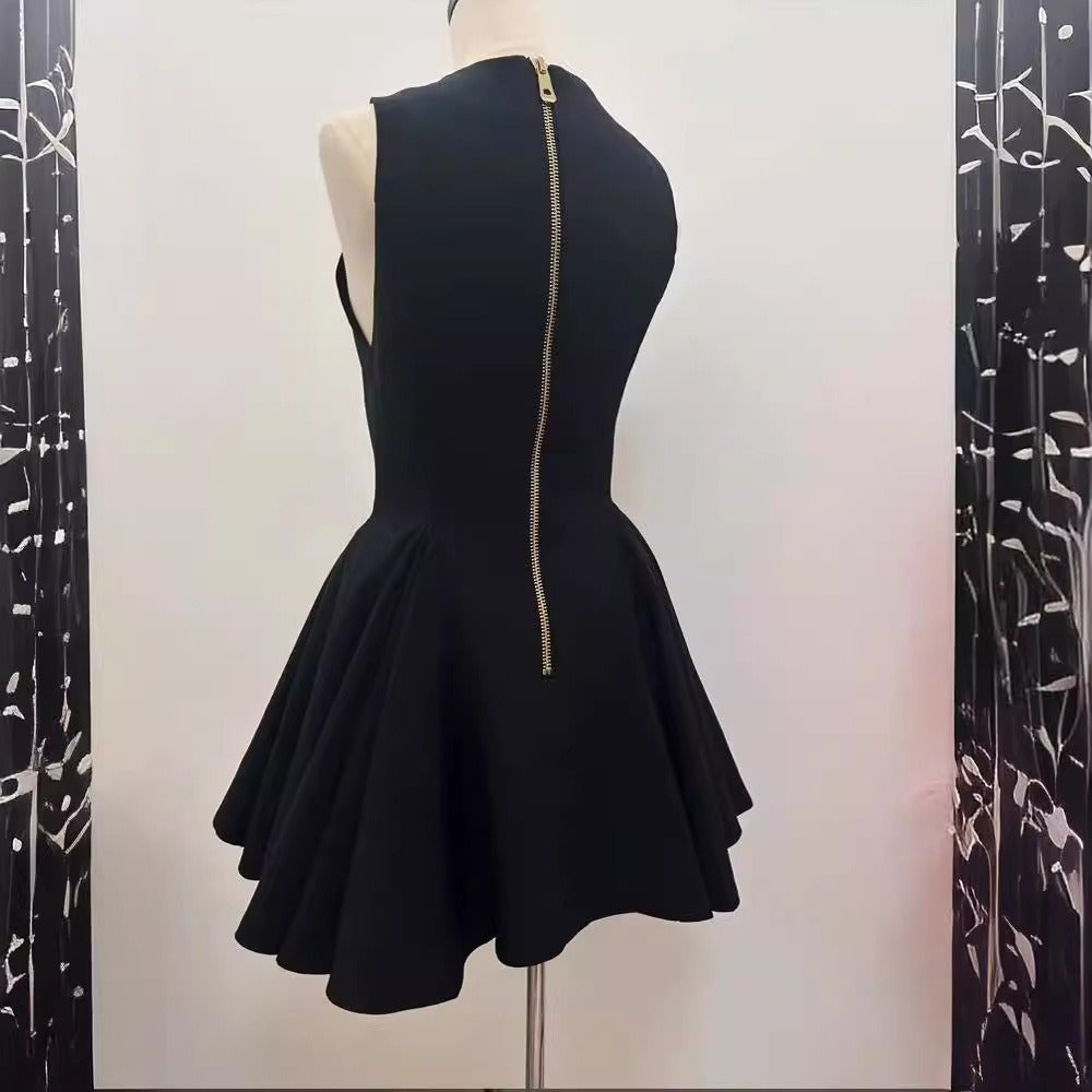 Women's V-neck double-breasted dress with a niche design and a high-waisted waistcoat skirt showing a high-end sense