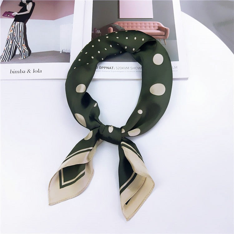 70 size polka dot scarf, small square scarf, women's spring and autumn new versatile artistic decoration scarf, chic scarf