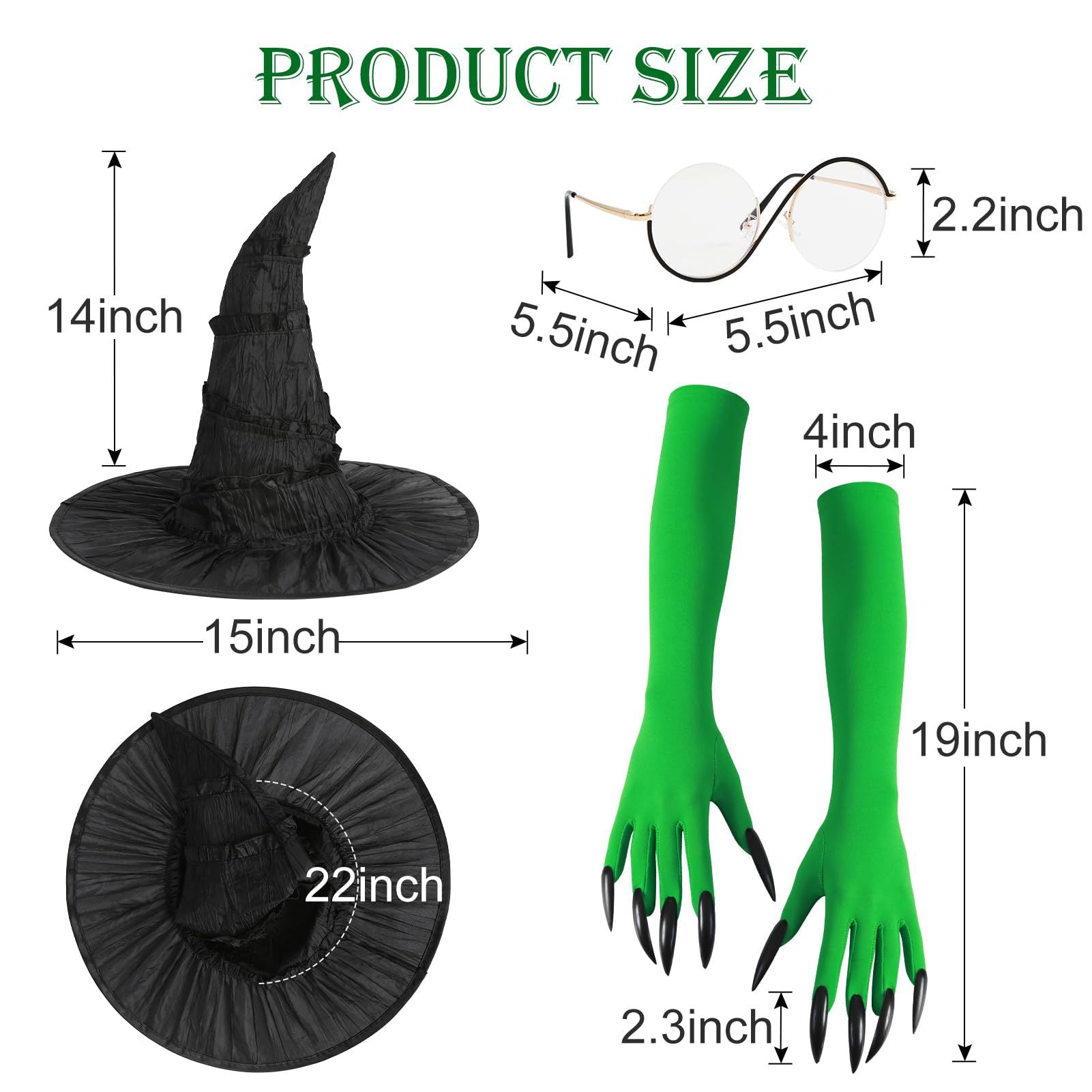 Witch Three Piece Glove Hat Glasses Cosplay Dress Up