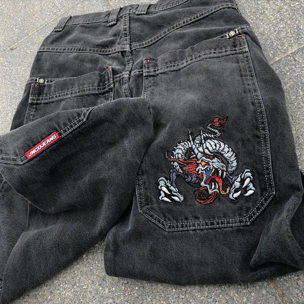Printed jeans men's straight leg loose wide leg pants
