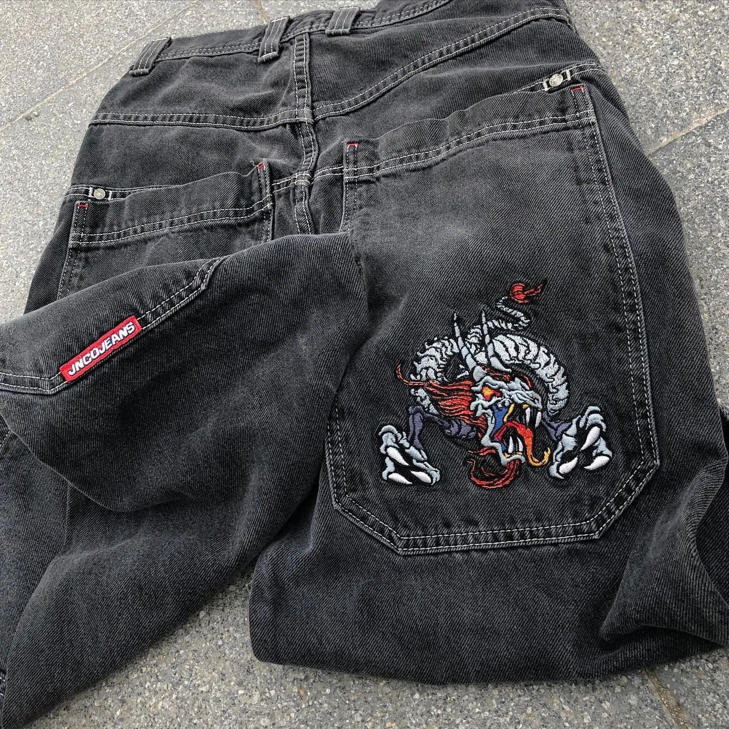 Printed jeans men's straight leg loose wide leg pants