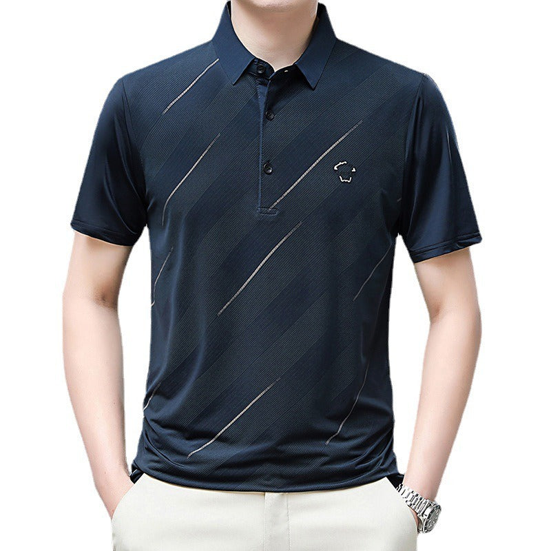 Flip collar ice silk POLO shirt for men's business oversized men's T-shirt Father's Day
