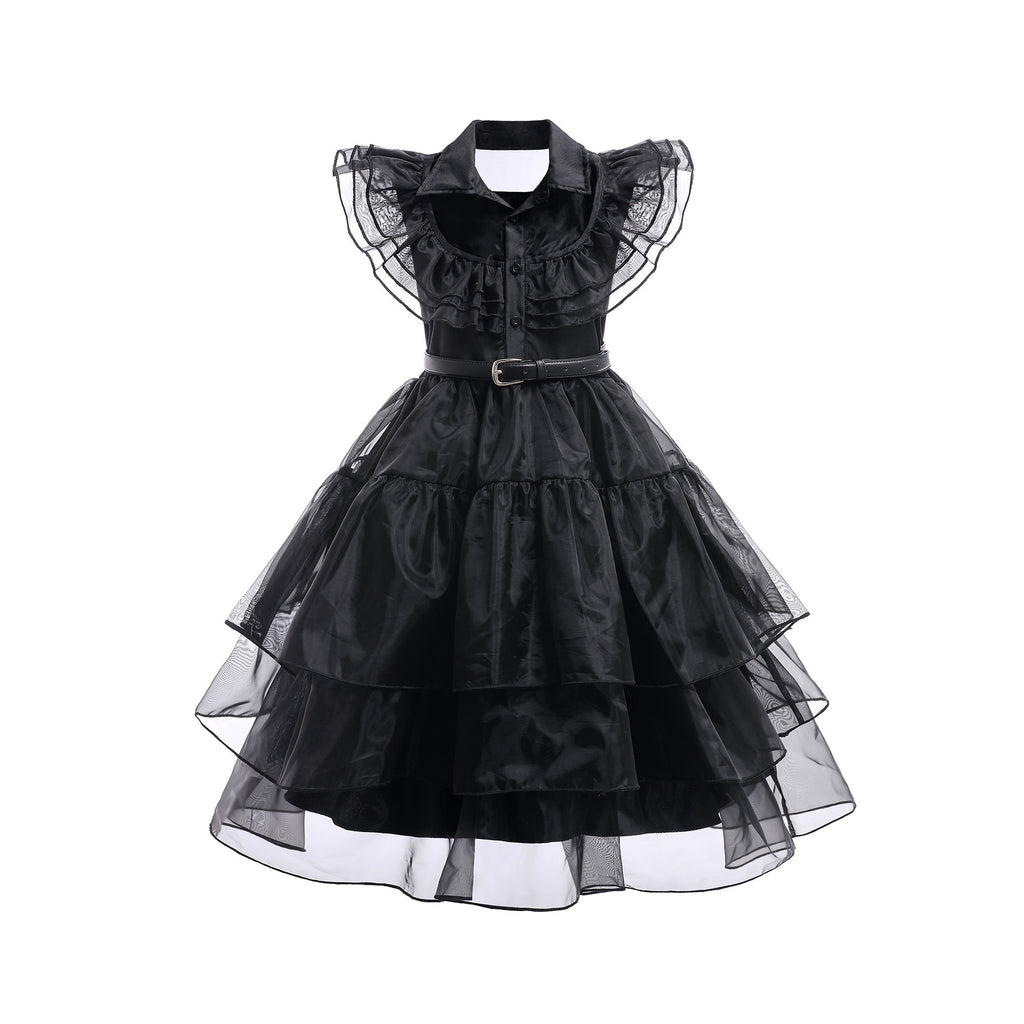 Wednesday Black Dress Cosplay Costume Halloween Addams Family Princess Dress Cosplay Outfit