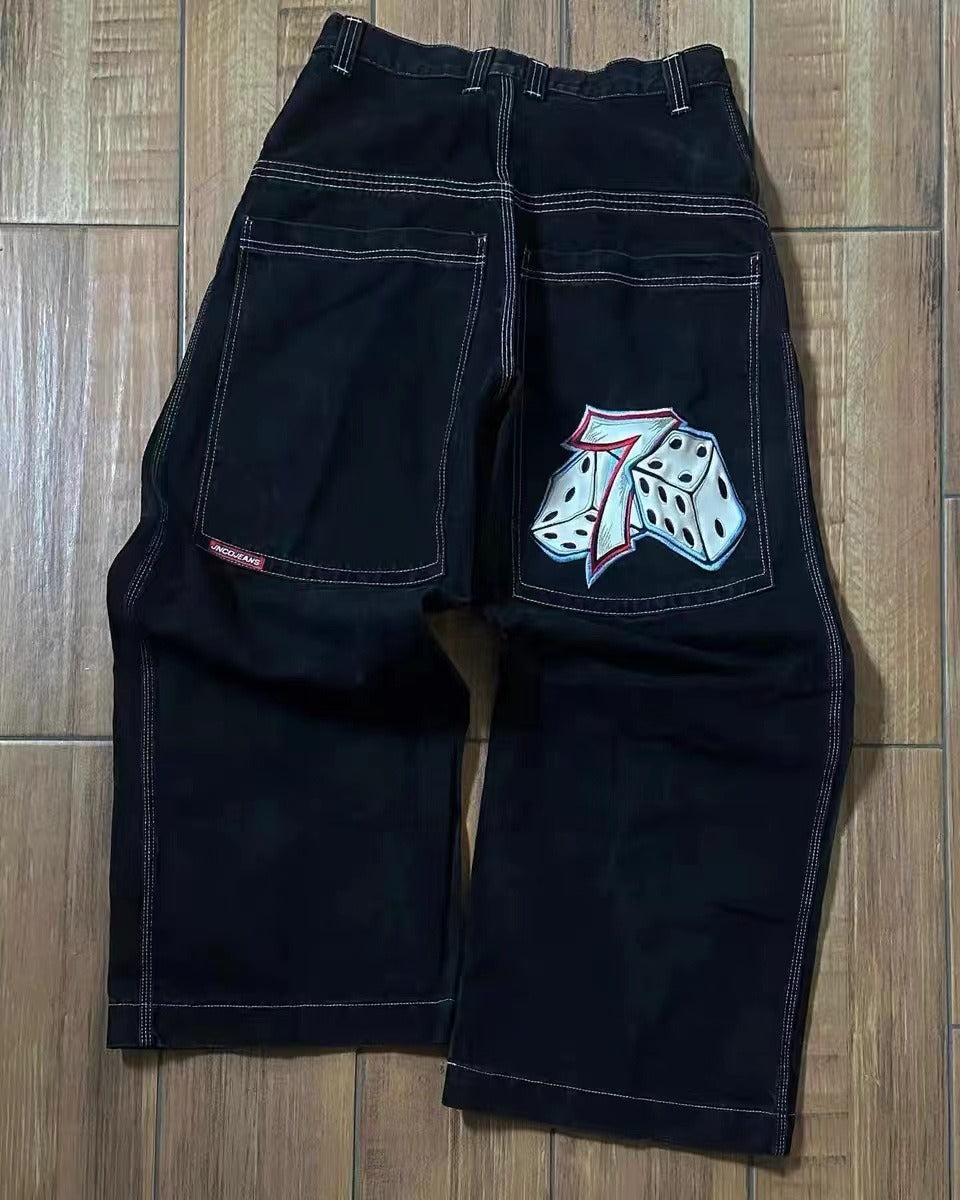 Printed jeans men's straight leg loose wide leg pants