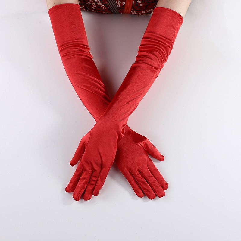 Satin Elastic Satin Cosplay Women's Halloween Gloves Sexy Dinner Performance Velvet Wedding Gloves