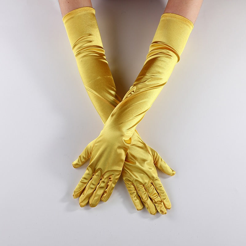 Satin Elastic Satin Cosplay Women's Halloween Gloves Sexy Dinner Performance Velvet Wedding Gloves