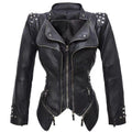 Tailed slim fit waist versatile jacket motorcycle willow nail leather jacket