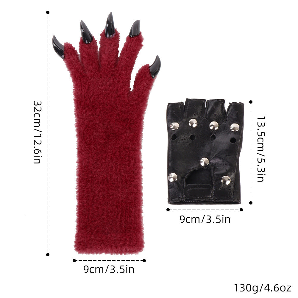 Original Furry Animal Paw Gloves, Punk Leather Gloves, Cosplay Handmade Accessories &ampProps