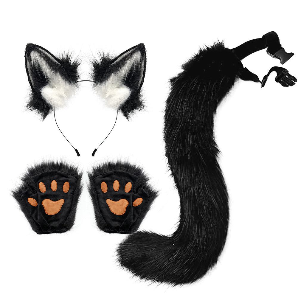 Halloween Costume Set Faux Fur Fox Ears Headband Animal Ears and Tail Cosplay Accessories