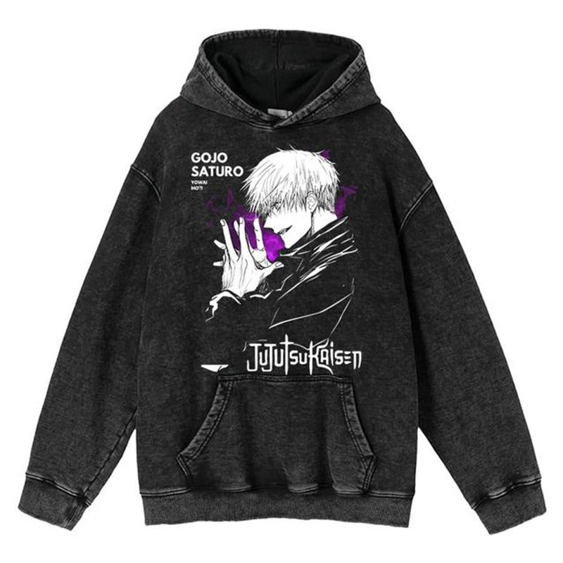 New washed retro hoodie spell battle anime peripheral printed hoodie for men