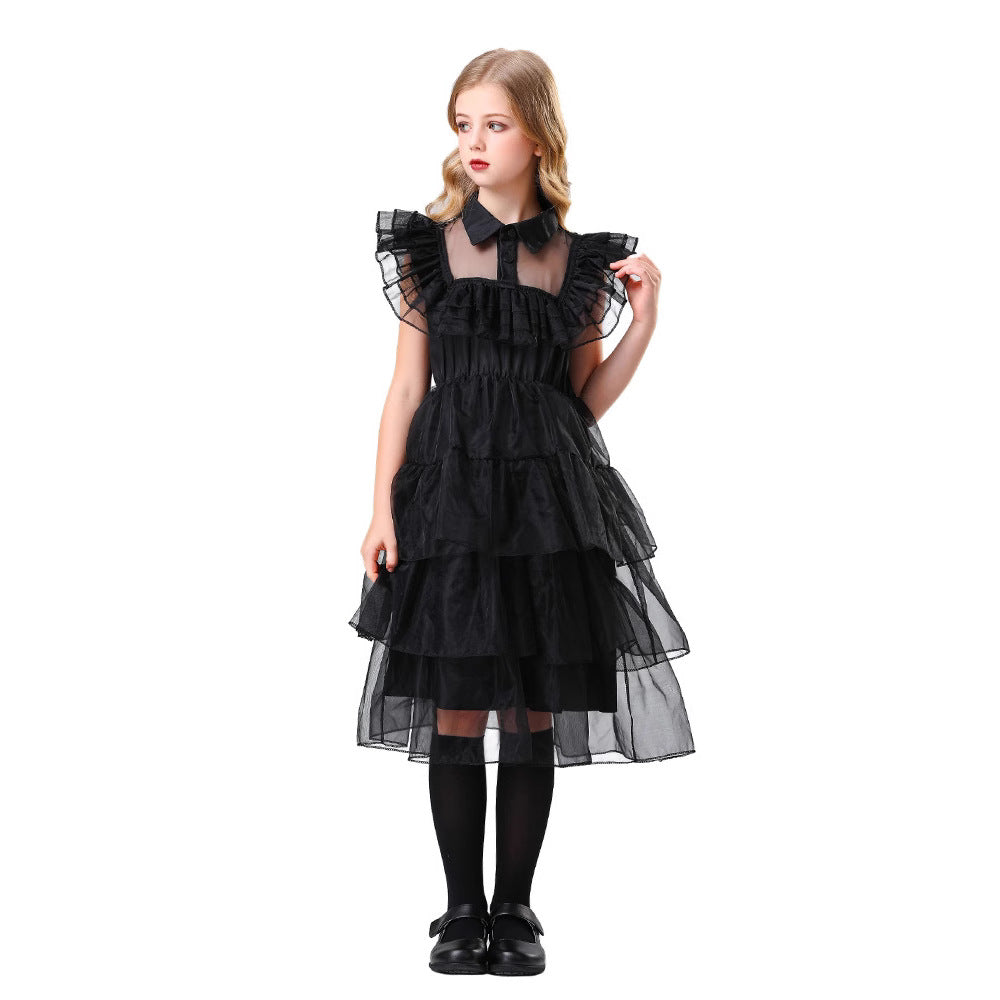 Wednesday Black Dress Cosplay Costume Halloween Addams Family Princess Dress Cosplay Outfit