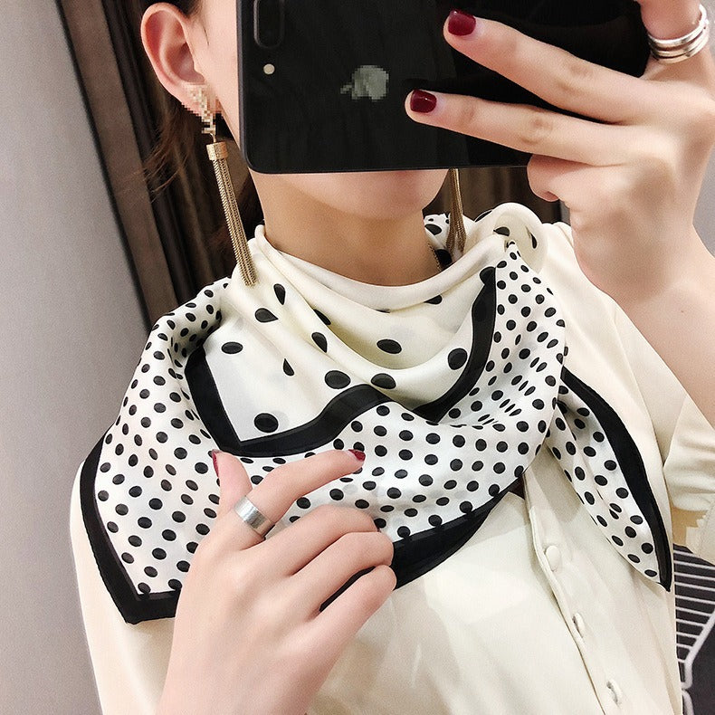 New 70 Dot Scarf, Small Square Scarf for Women's Decoration, Fashionable Summer Thin Retro Japanese Literary Scarf