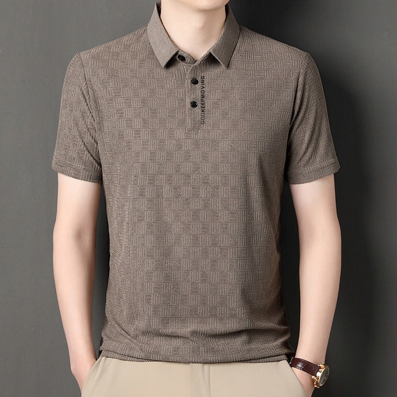 Business casual summer fashion seamless flip collar ice silk top Father's Day