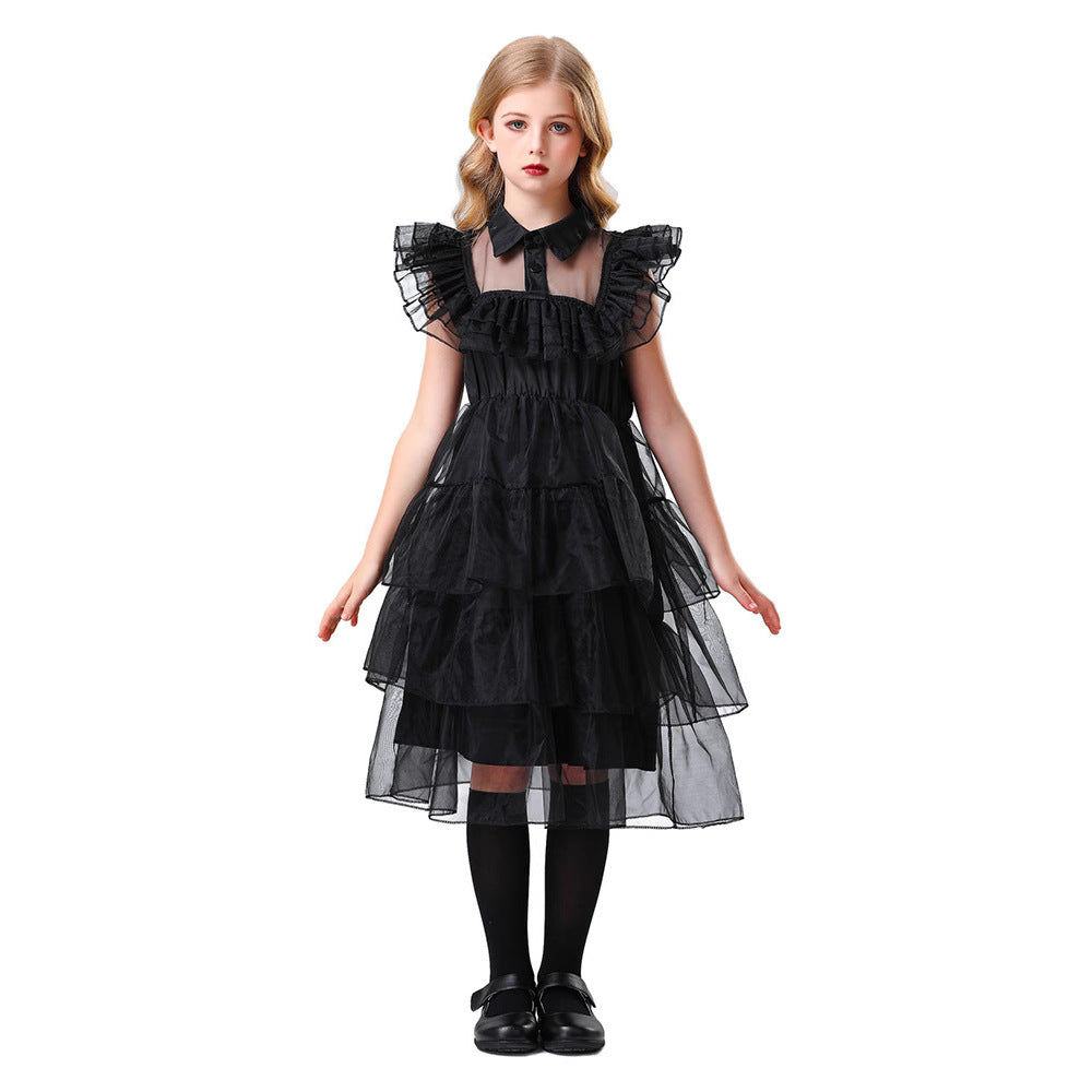 Wednesday Black Dress Cosplay Costume Halloween Addams Family Princess Dress Cosplay Outfit