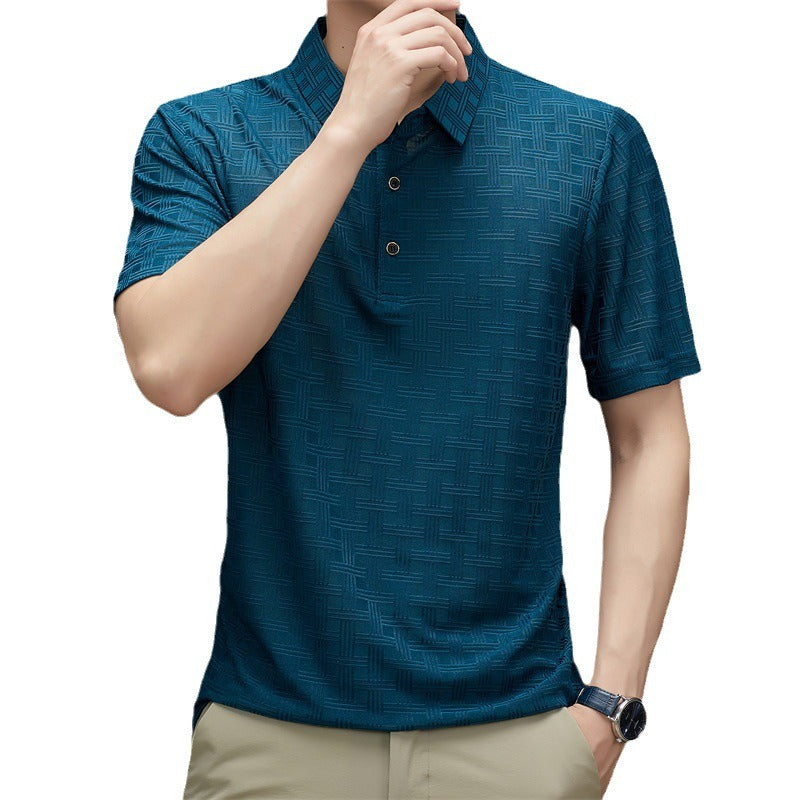 Polo collar fashionable casual short sleeved t-shirt personalized breathable half sleeved top Father's Day