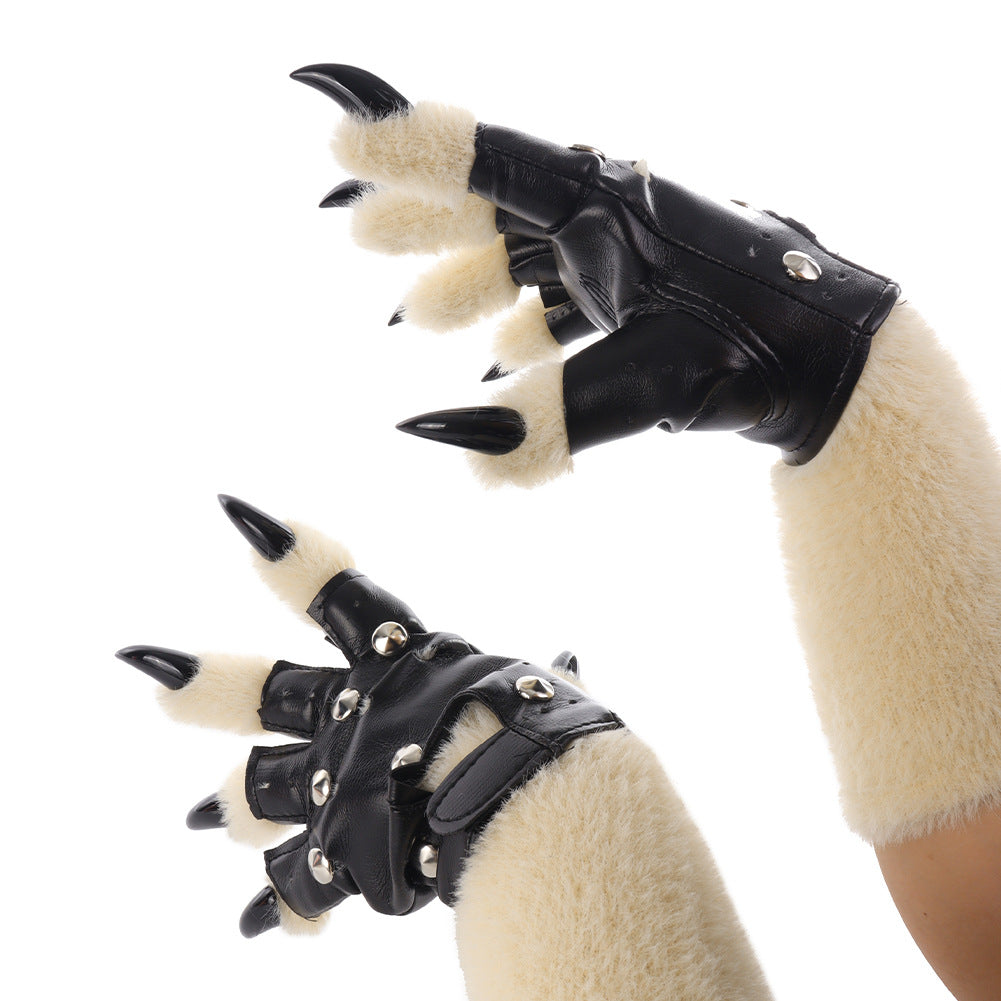 Original Furry Animal Paw Gloves, Punk Leather Gloves, Cosplay Handmade Accessories &ampProps
