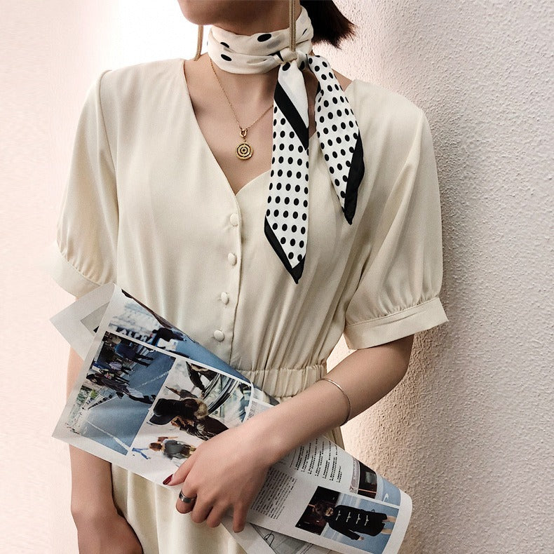 New 70 Dot Scarf, Small Square Scarf for Women's Decoration, Fashionable Summer Thin Retro Japanese Literary Scarf