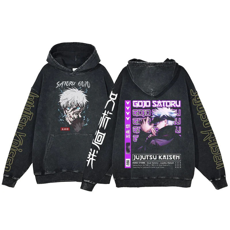 New washed retro hoodie spell battle anime peripheral printed hoodie for men