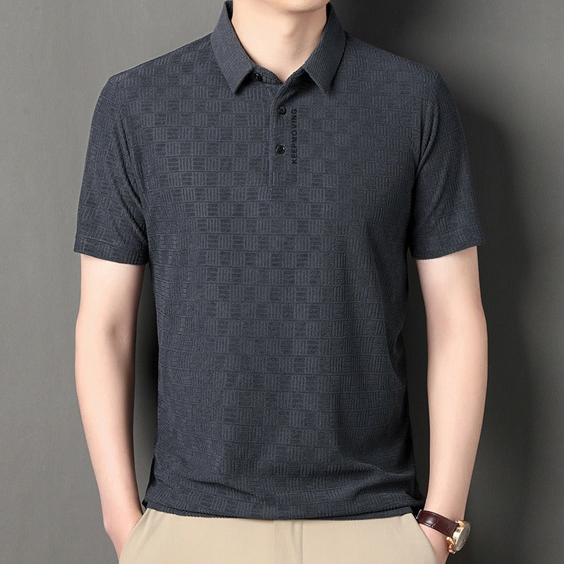 Business casual summer fashion seamless flip collar ice silk top Father's Day