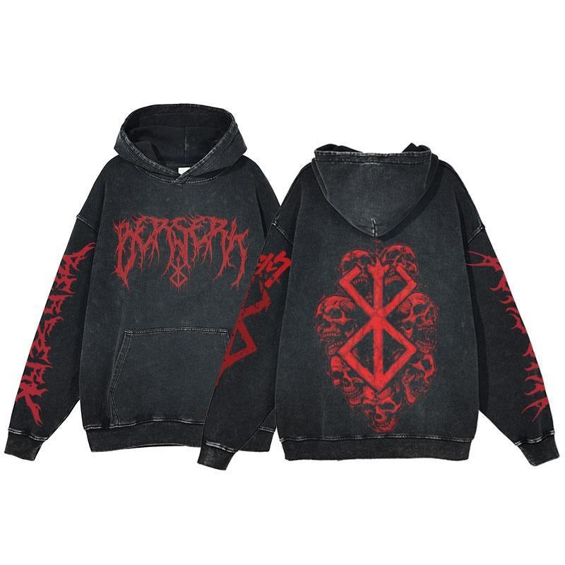 New washed retro hoodie spell battle anime peripheral printed hoodie for men