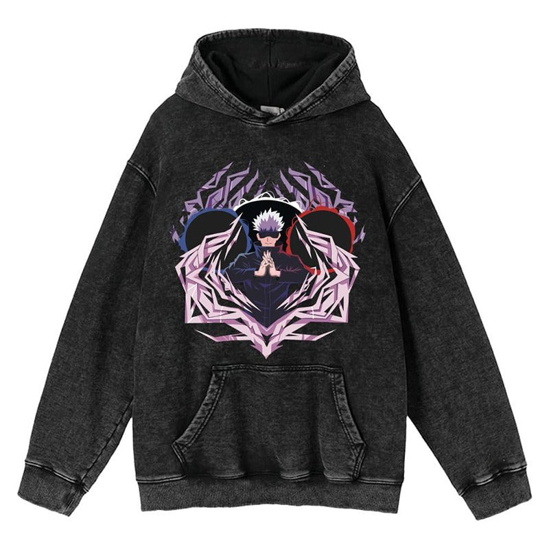 New washed retro hoodie spell battle anime peripheral printed hoodie for men