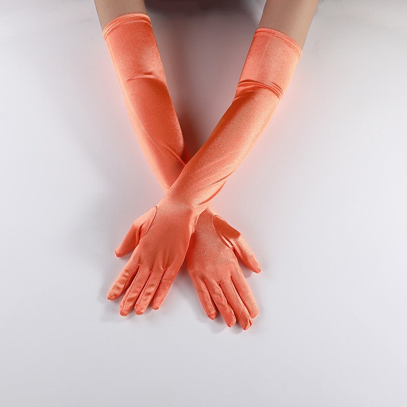 Satin Elastic Satin Cosplay Women's Halloween Gloves Sexy Dinner Performance Velvet Wedding Gloves