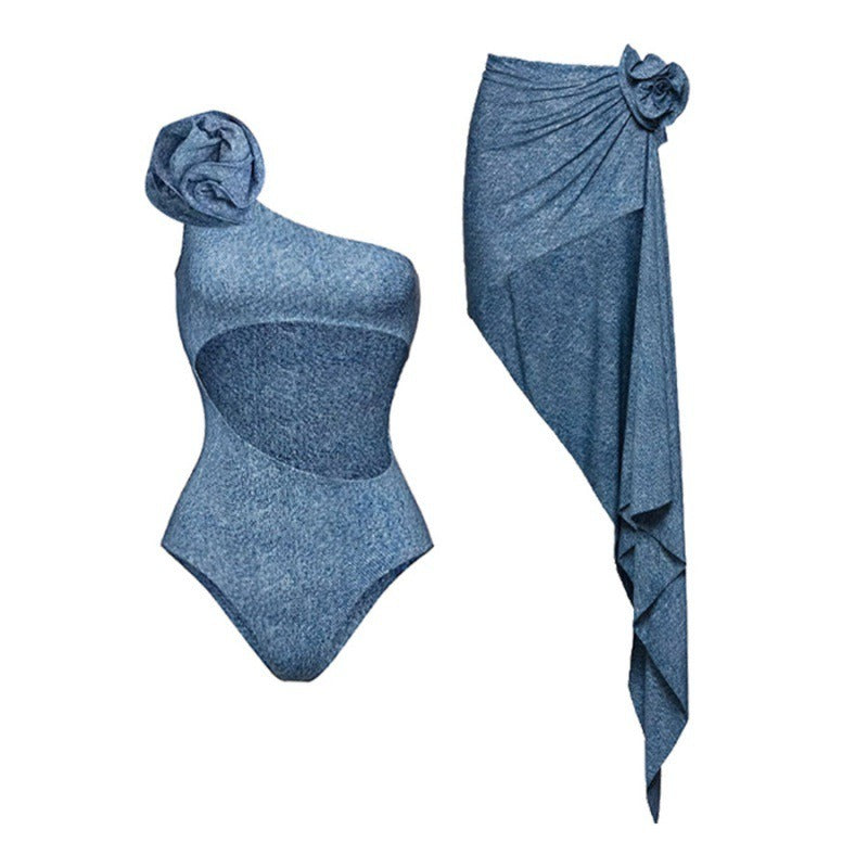 Female swimsuit bikini niche personality retro blue sexy pure desire style swimsuit female