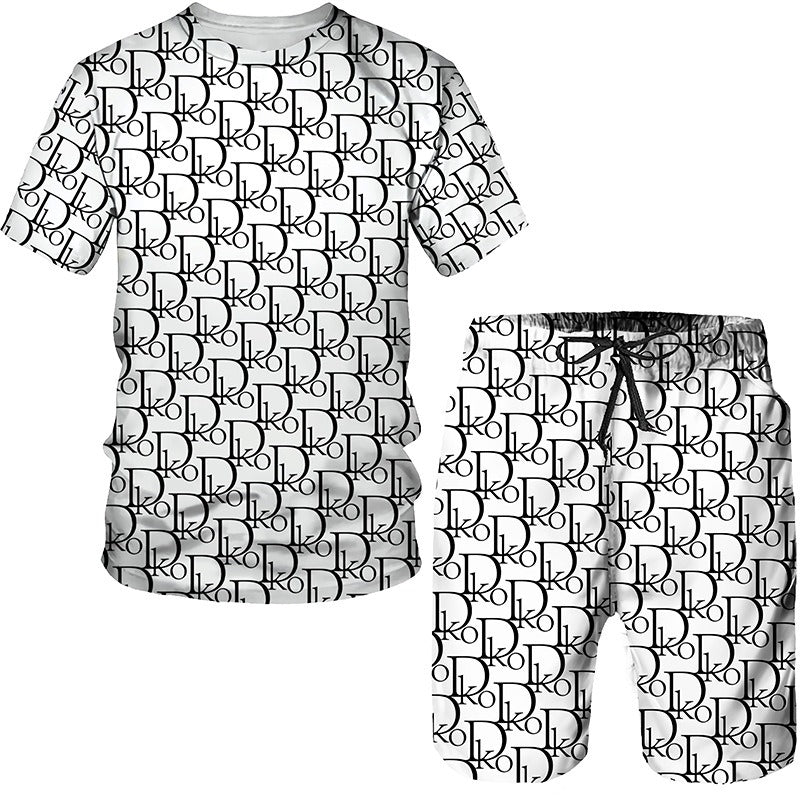 Men's round neck short sleeved casual T-shirt set, men's style