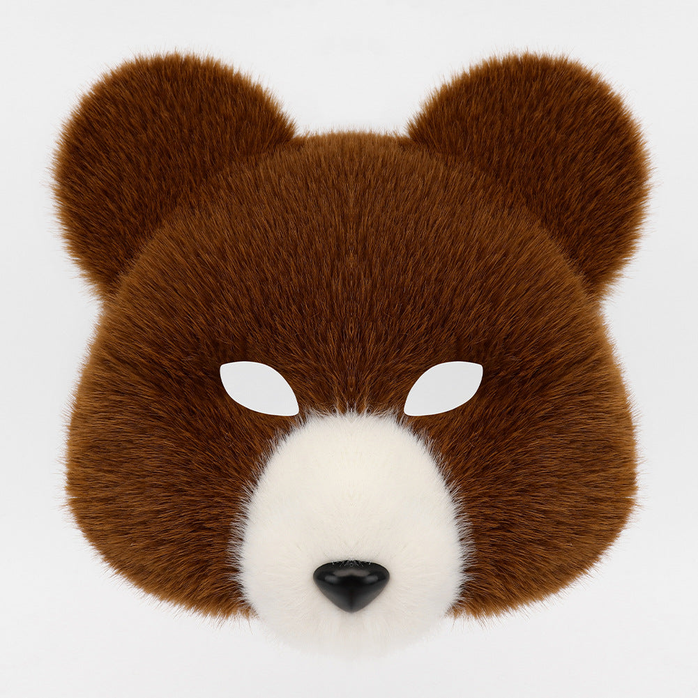 Halloween Fuzzy Costume Set with Realistic Bear Mask and Handmade Bear Paw Gloves for Cosplay and Convention Props