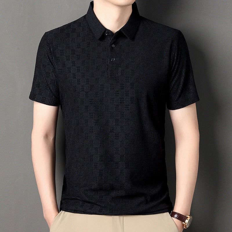 Business casual summer fashion seamless flip collar ice silk top Father's Day