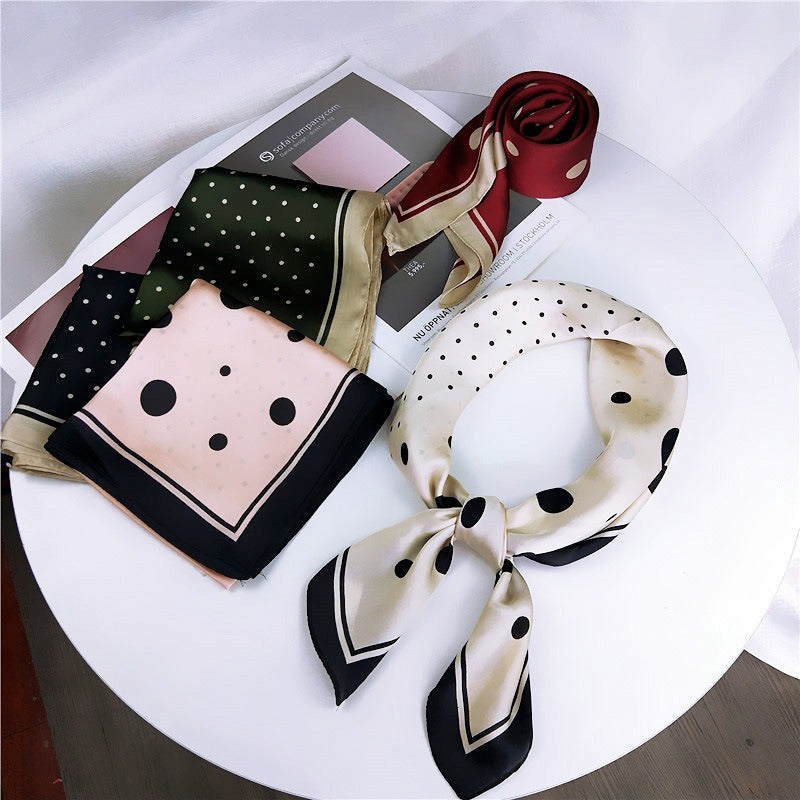70 size polka dot scarf, small square scarf, women's spring and autumn new versatile artistic decoration scarf, chic scarf