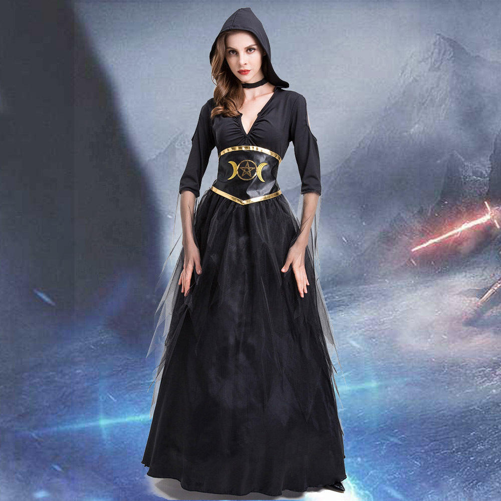 Halloween lace long dress witch mage cosplay witch performance costume