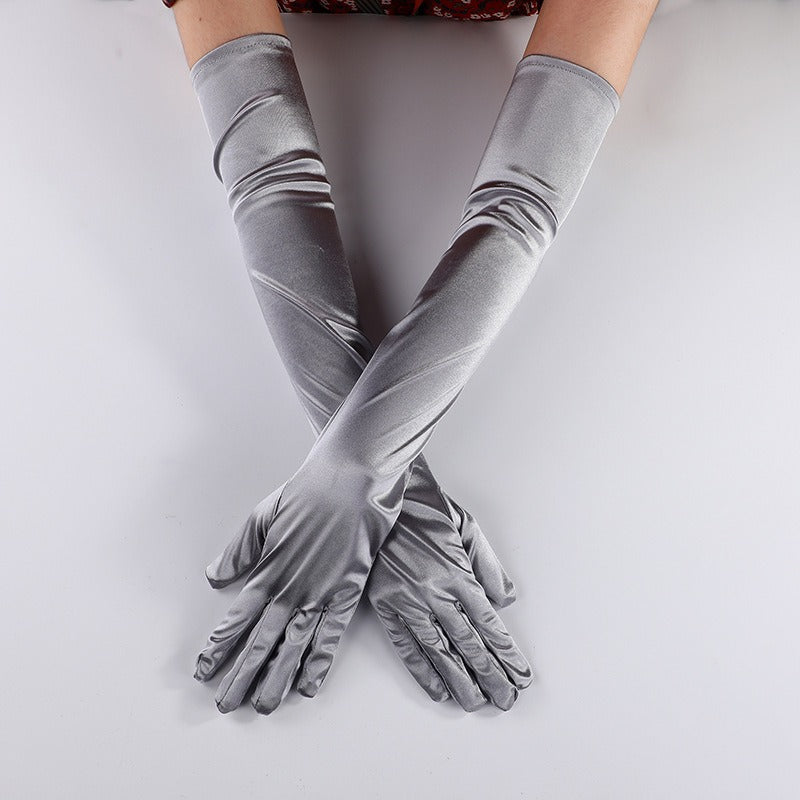 Satin Elastic Satin Cosplay Women's Halloween Gloves Sexy Dinner Performance Velvet Wedding Gloves