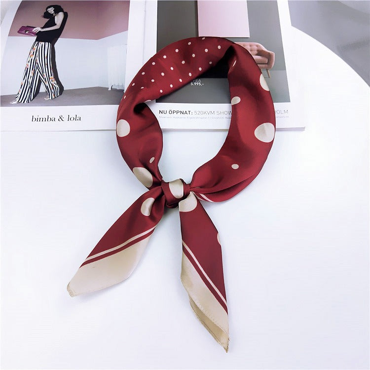 70 size polka dot scarf, small square scarf, women's spring and autumn new versatile artistic decoration scarf, chic scarf