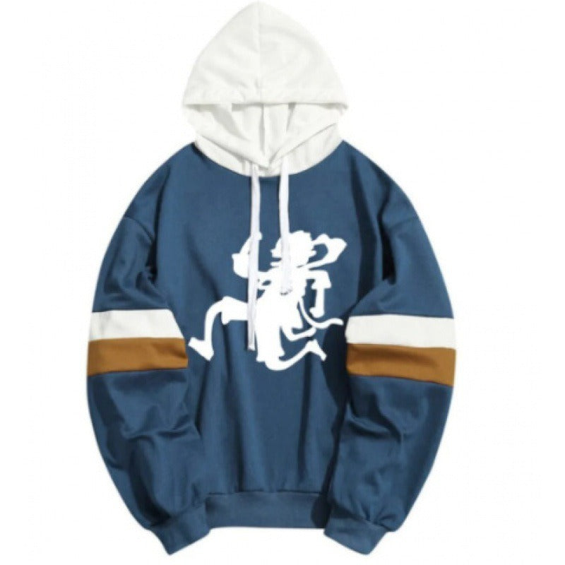 Printed patchwork men's and women's parallel bar hoodie and hat