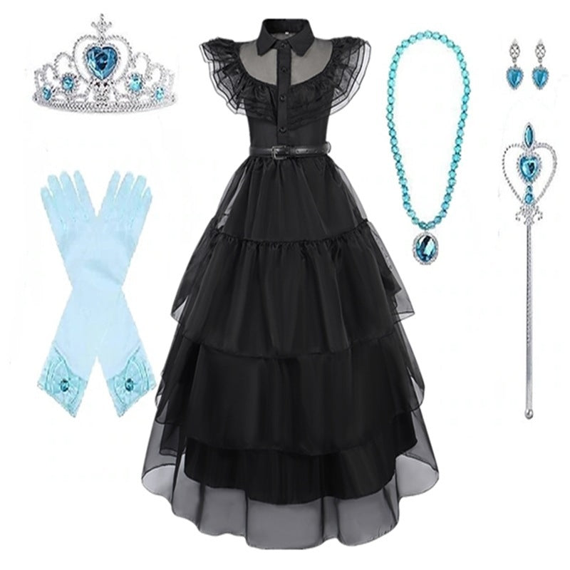 Wednesday Black Dress Cosplay Costume Halloween Addams Family Princess Dress Cosplay Outfit